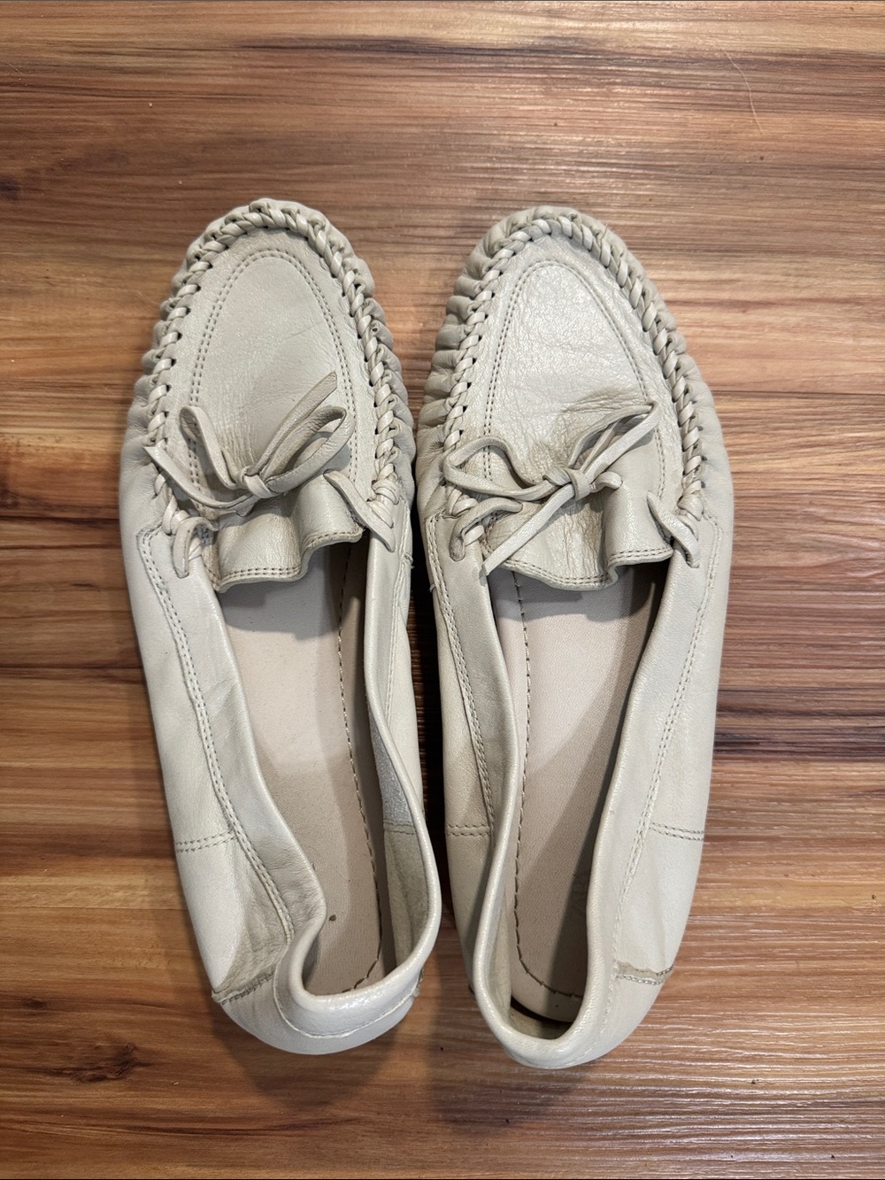 Zara Cream Leather Moccasin Flats